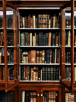 Photograph of the south rare book room, Orr collection, one shelf of books 