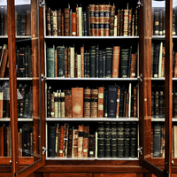 Photograph of the south rare book room, Orr collection, one shelf of books 